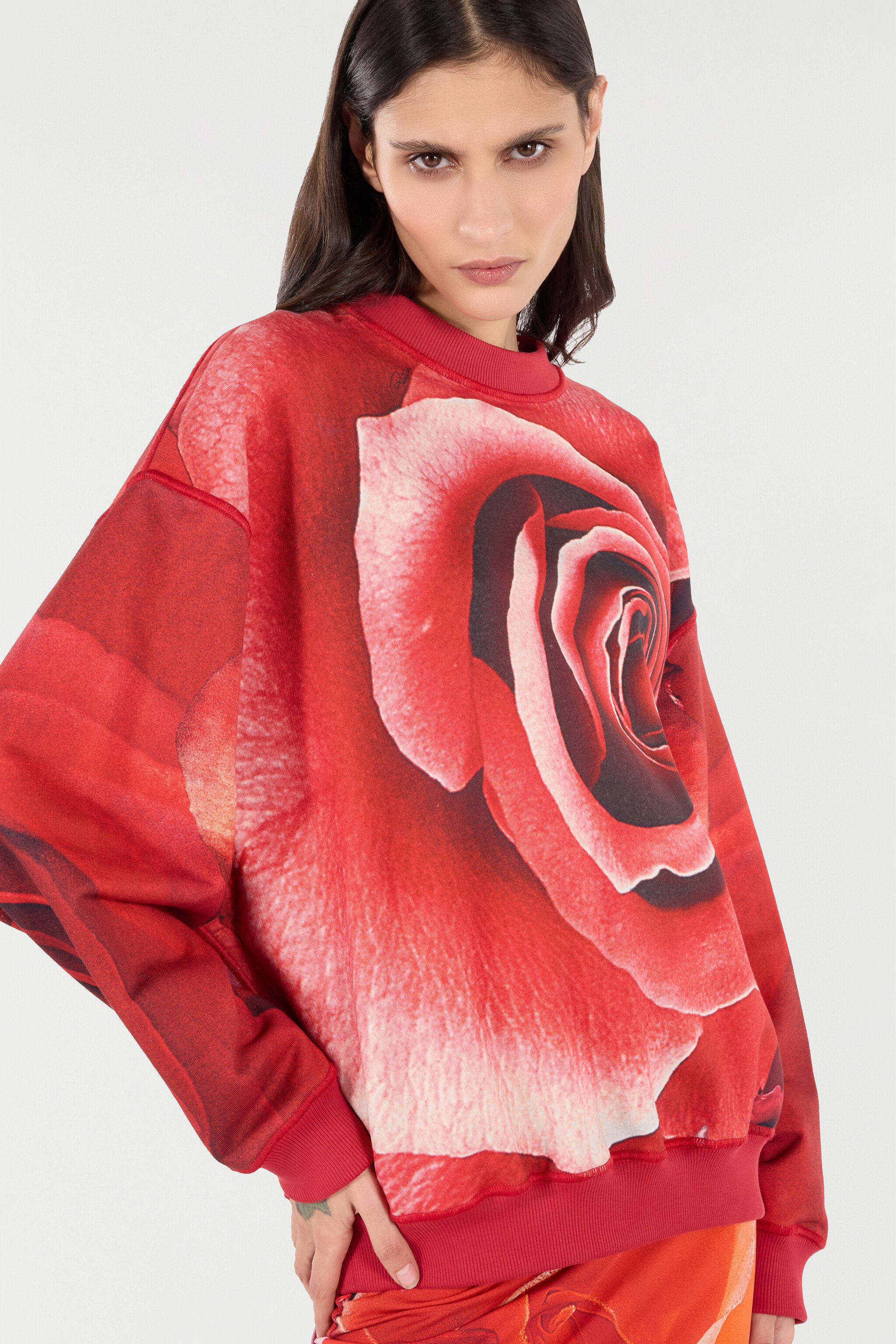 RC Sweatshirt Mit Maxi-Print Rose Rot UKT67B-HUN48