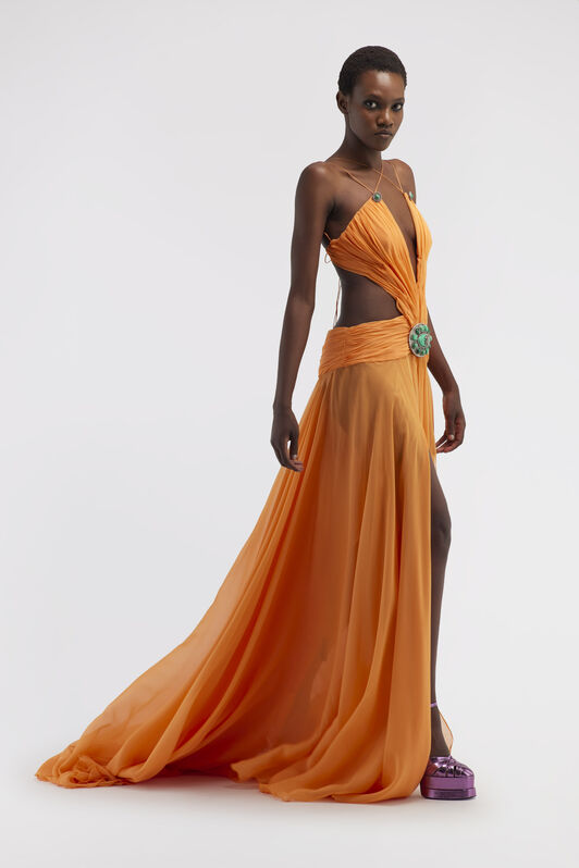 RC Long silk dress with cut-out Orange RKT100-XV005