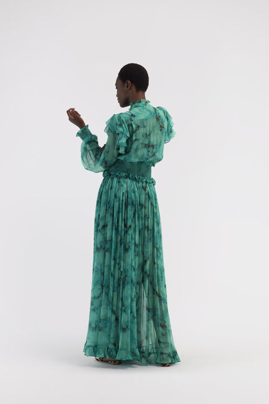 RC Long silk dress with Marble print Light blue RKT108-CZH62