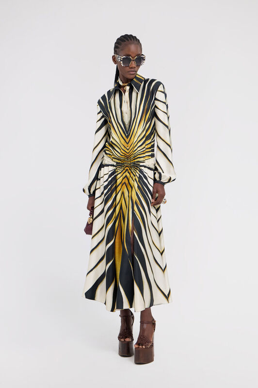 RC Abito Midi In Seta Stampa Ray Of Gold Oro TKT110-4QM33