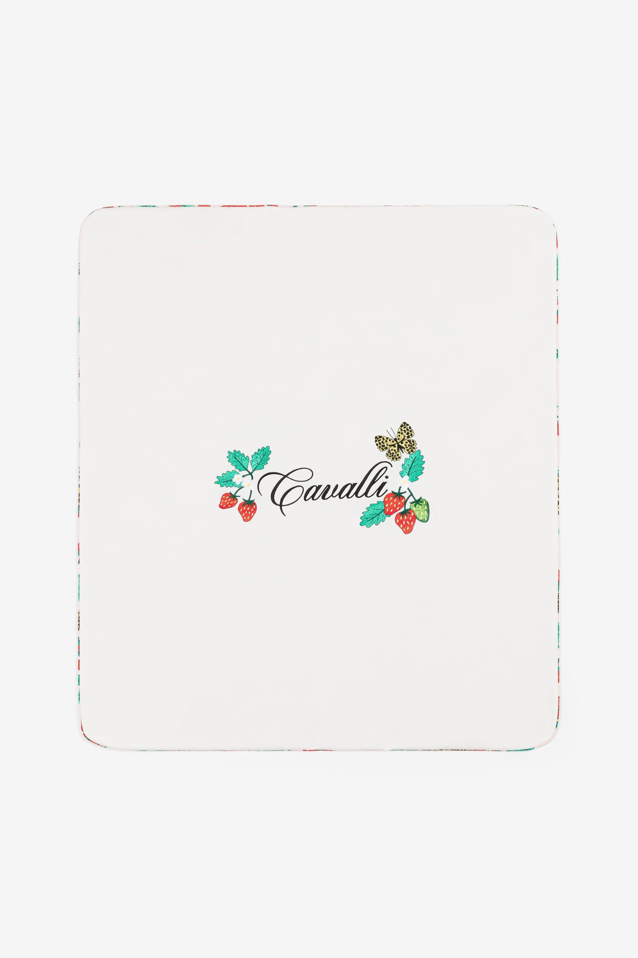 JU Strawberry And Butterfly-Embroidered Baby Blanket White QJT846-JV025