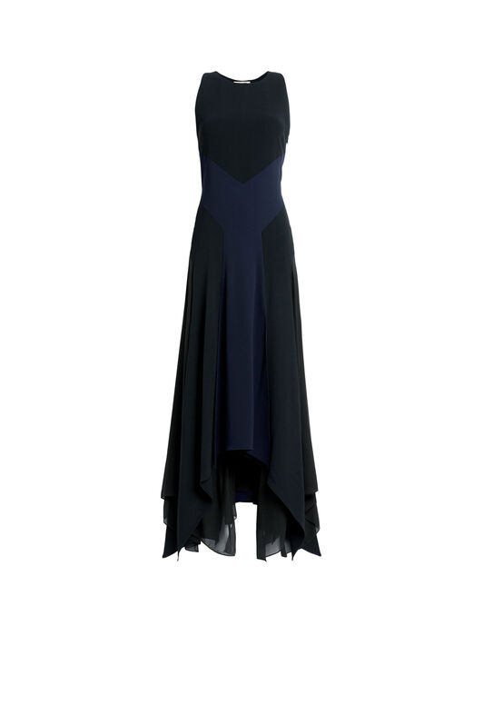 RC Abito lungo in cady con inserti in georgette Blu scuro HQT130-HR005