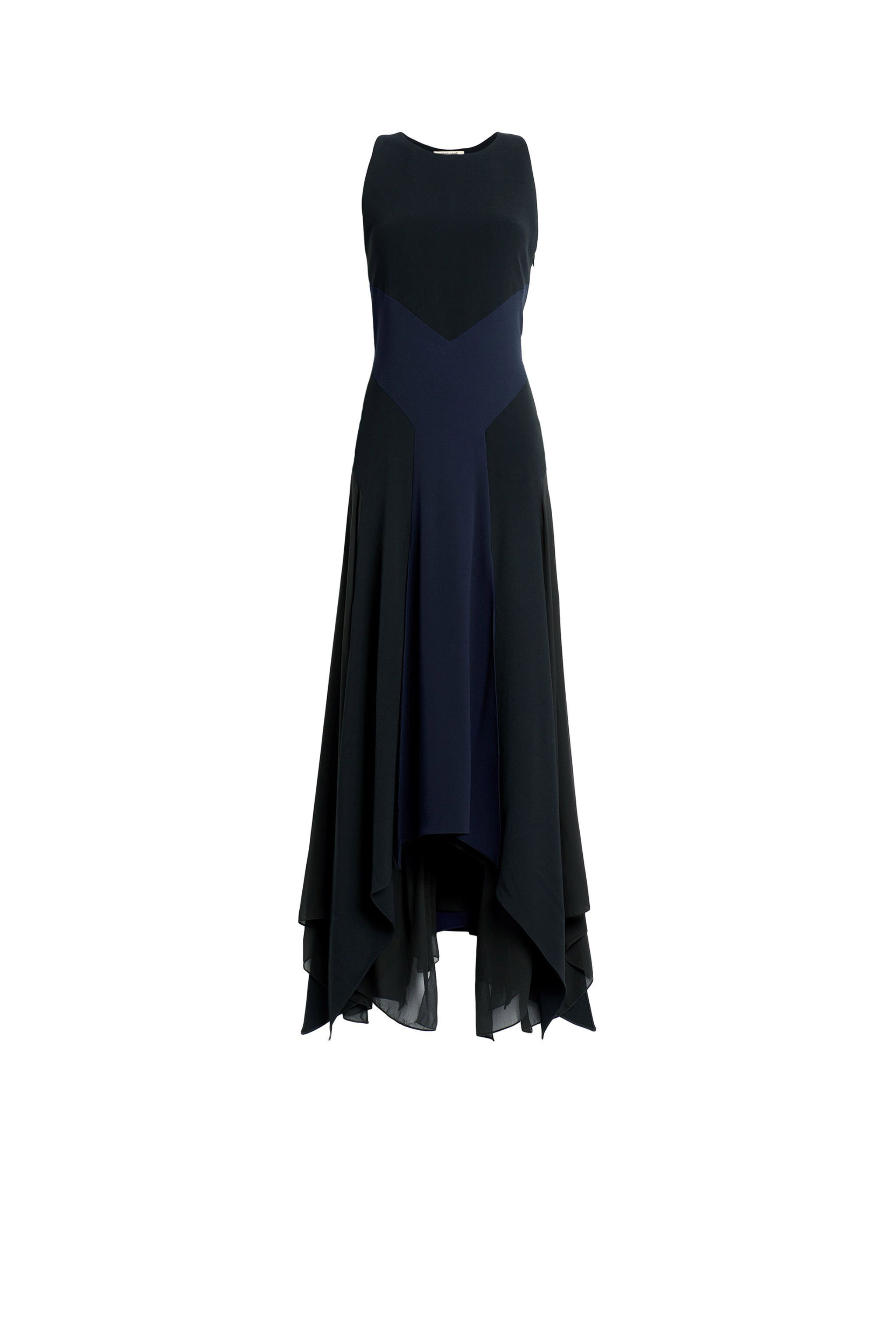 RC Abito lungo in cady con inserti in georgette Blu scuro HQT130-HR005