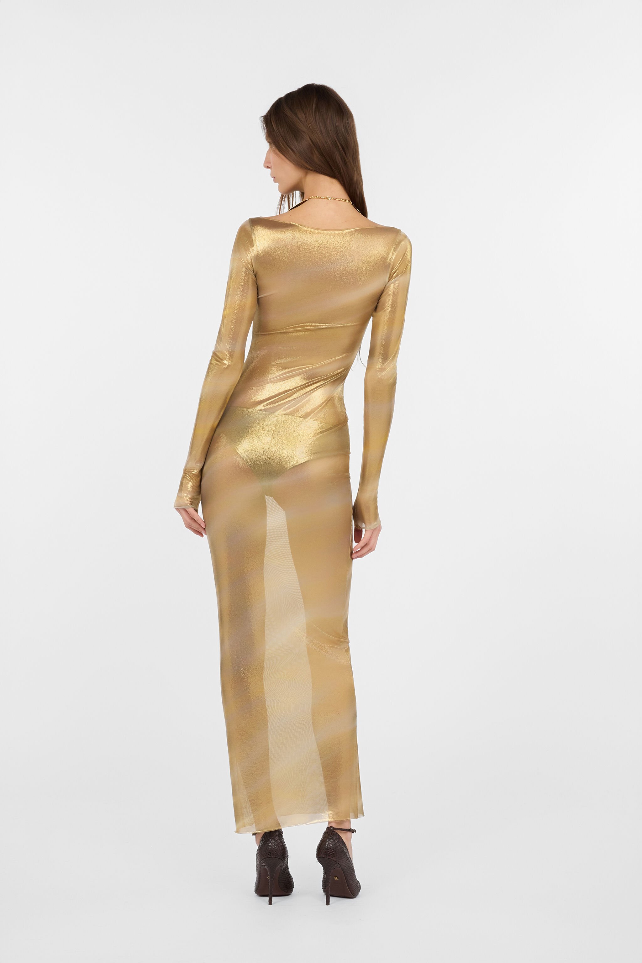 RC Abito Lungo See-Through Con Stampa Marmorizzata GOLD-SAHARA WWT127-TLS27