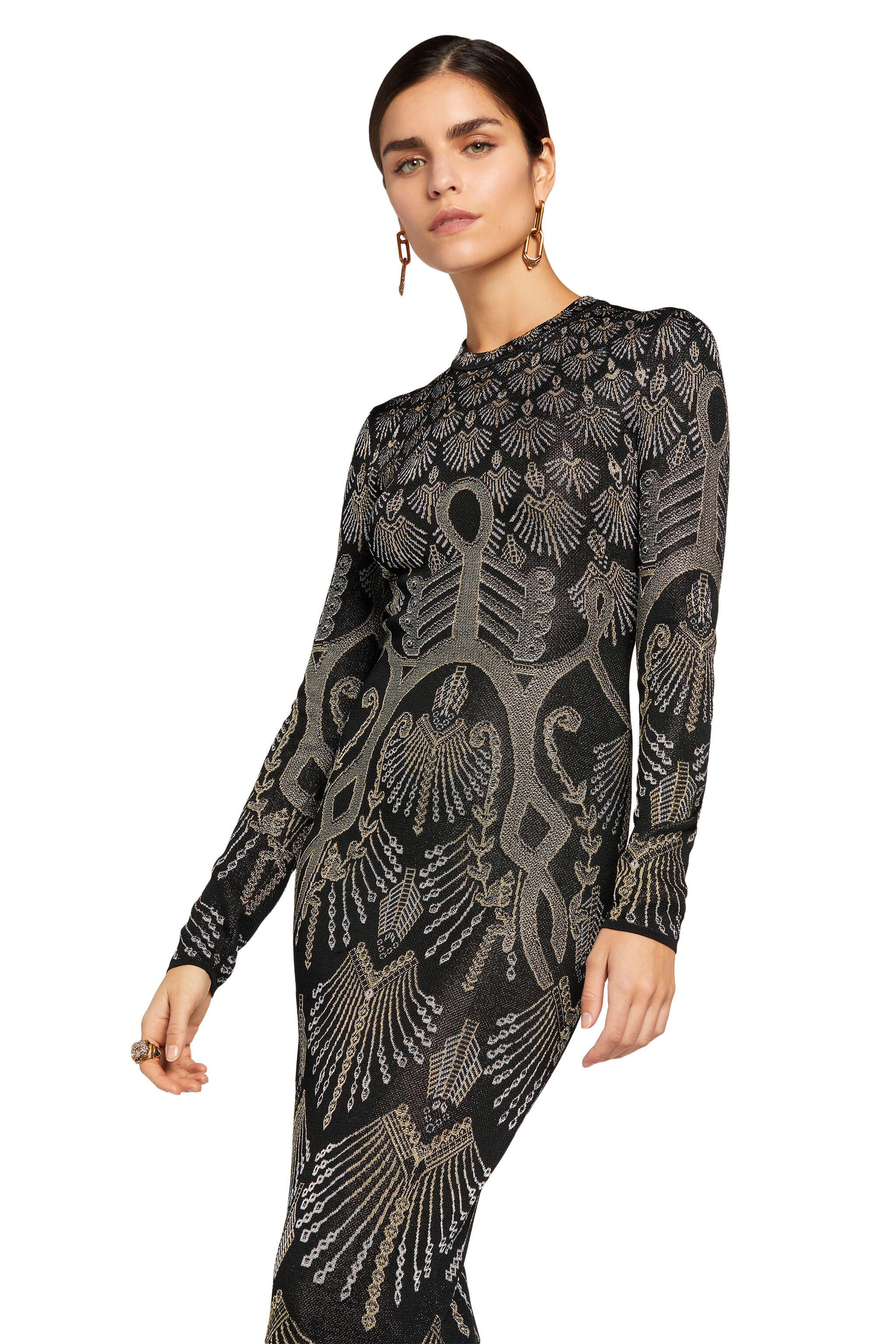 RC Kleid aus Jacquard-Strick mit Regimental Deco Design BLACK/GOLD/SILVER MQM131-MI001
