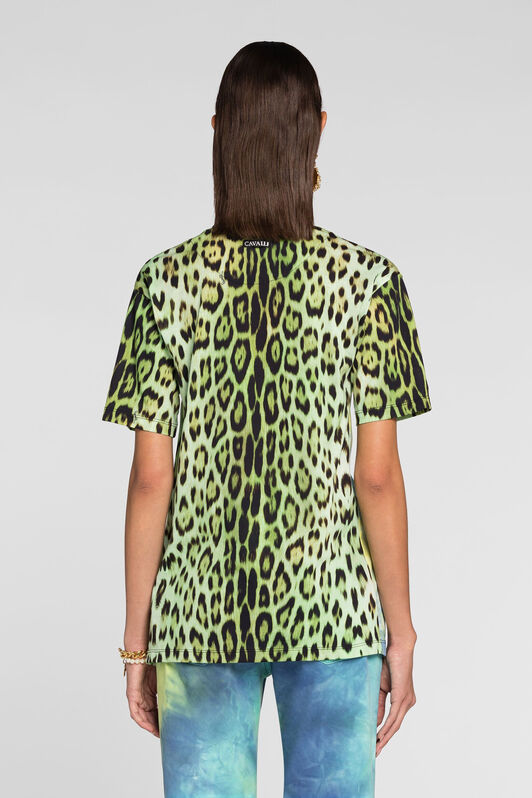 RC Leopard-print tie-dye panelled T-shirt RC Leopard-print tie-dye panelled T-shirt Light green/Light blue QKT61B-3PF53