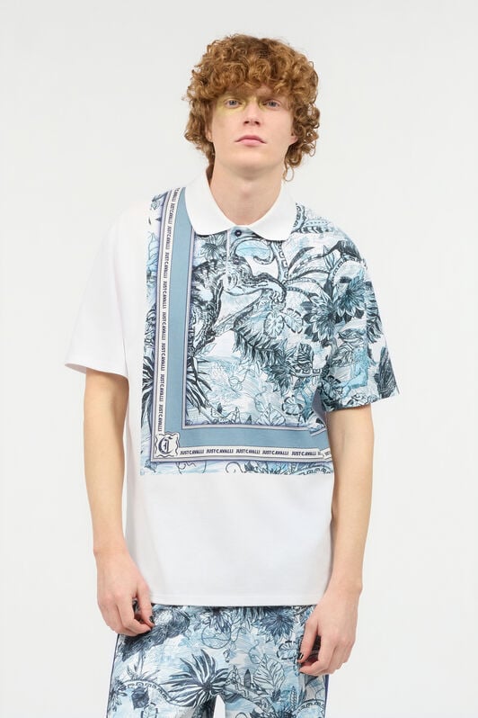 JC Polo Shirt With Jungle Print And Lettering JC Polo Shirt With Jungle Print And Lettering Light blue UFT018-UF038