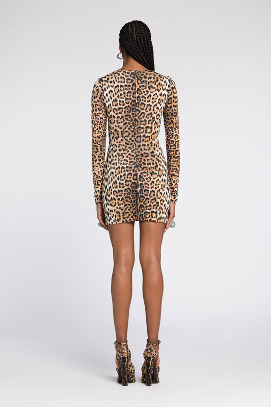 RC Leopard-Print Cut-Out Mini Dress Light Brown RKT126-LNH26