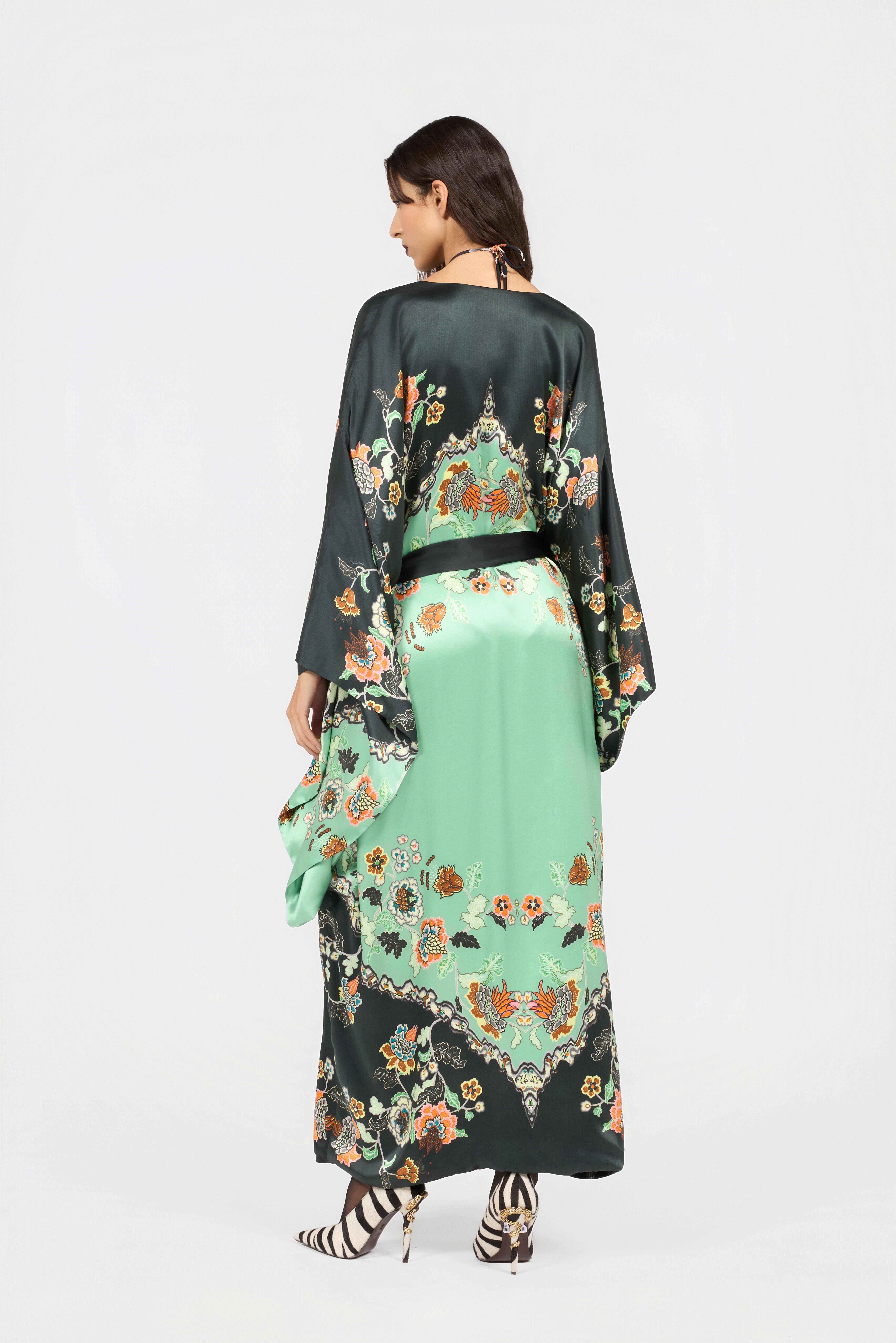 RC Seidenkimono Mit Kimono-Print RC Seidenkimono Mit Kimono-Print GREEN/BLACK XQT505-RYT25