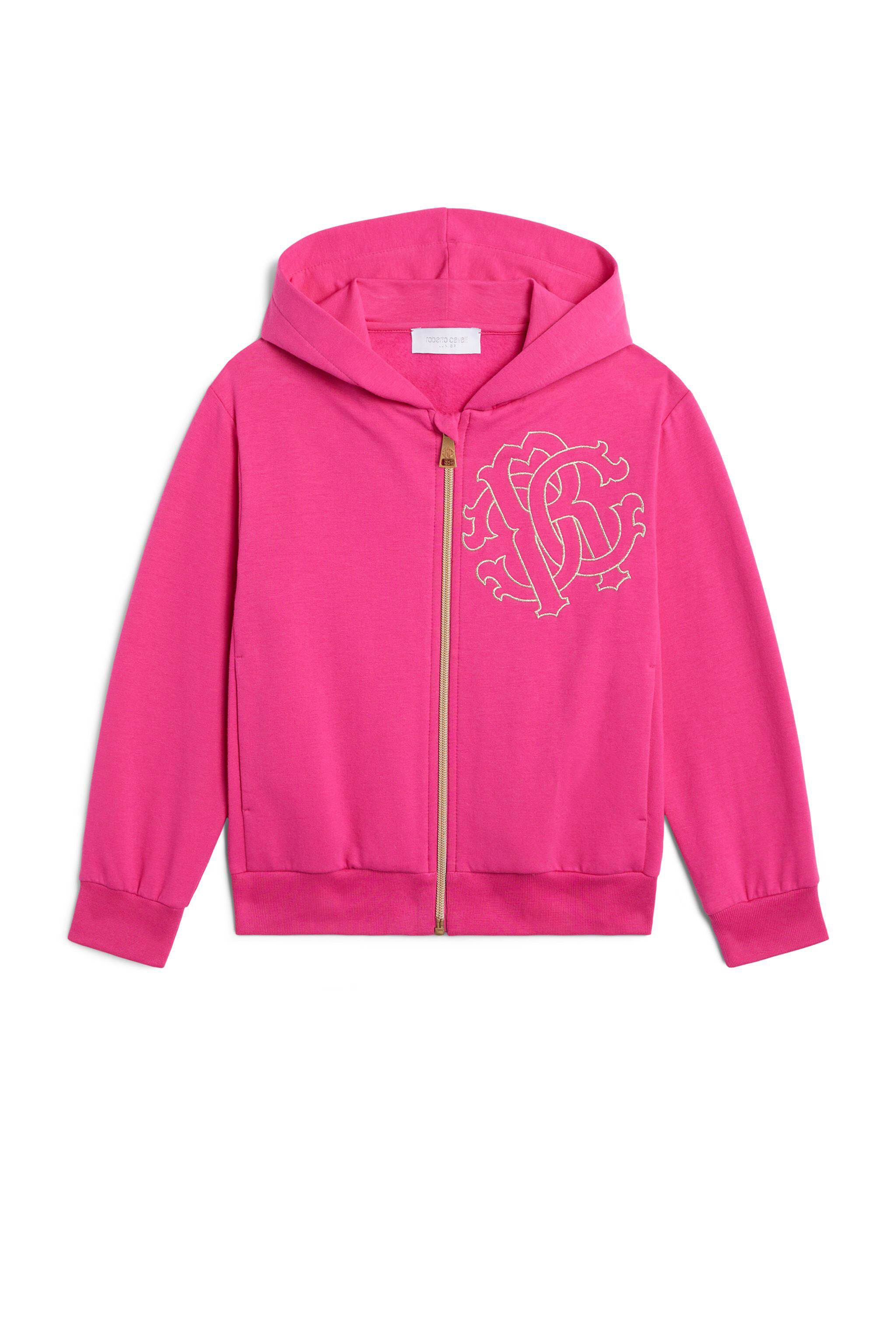 JU Monogram embroidered zipped hoodie FUCHSIA JJT920-CF027
