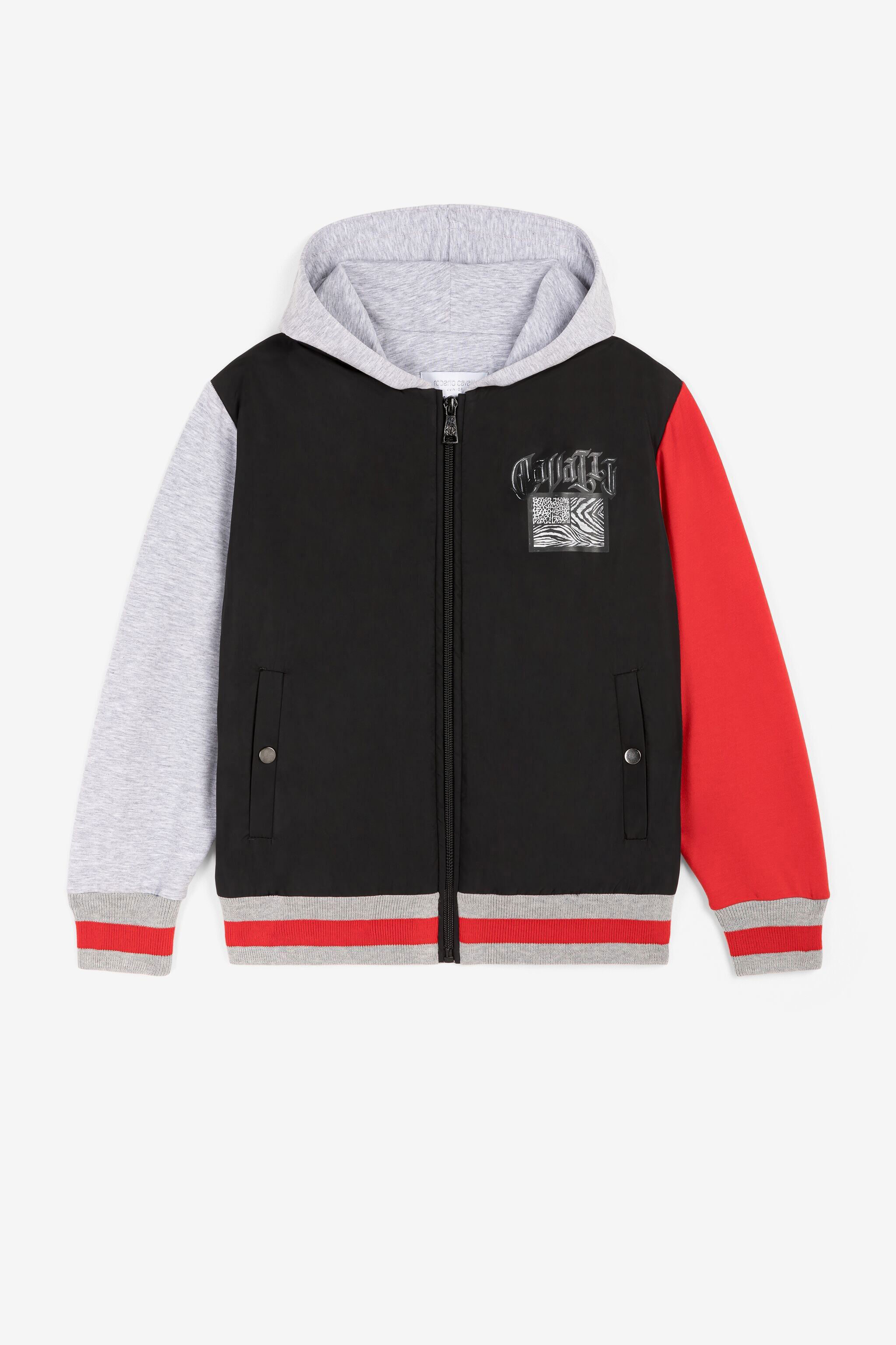 JU Trainingsjacke mit animalischen Patchwork-Applikationen Schwarz/Rot QJT403-SBJ01