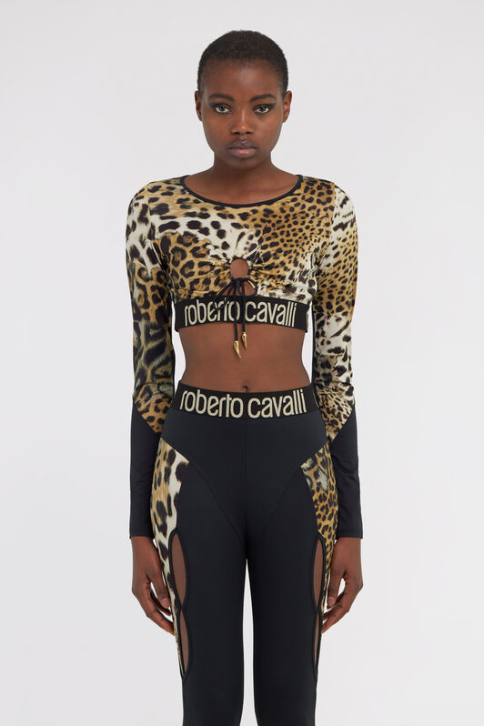 RC Crop top with Jaguar Skin print Light Brown SKT65A-LNG34