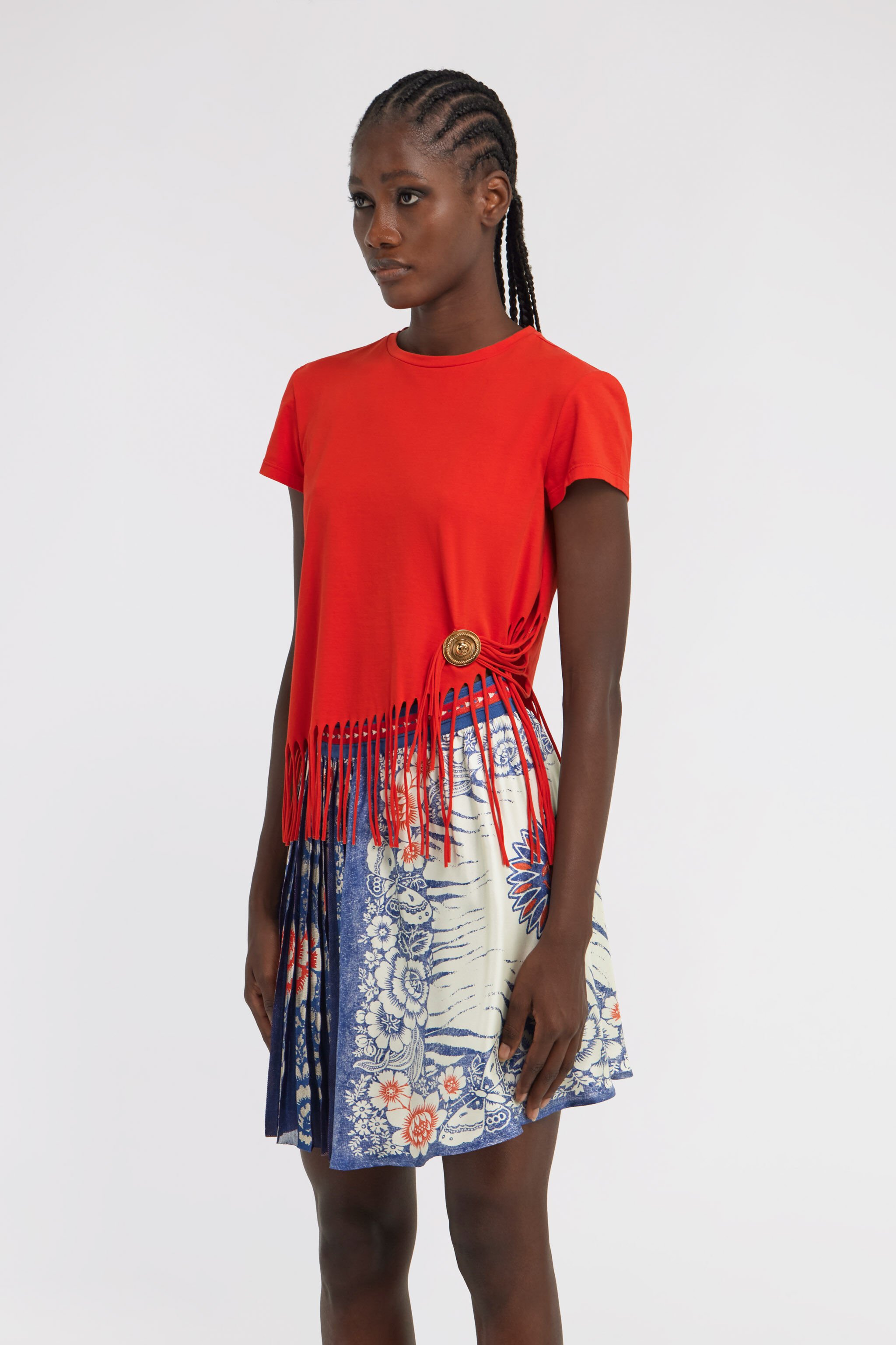 RC T-shirt with fringing Red TKT60D-JD061