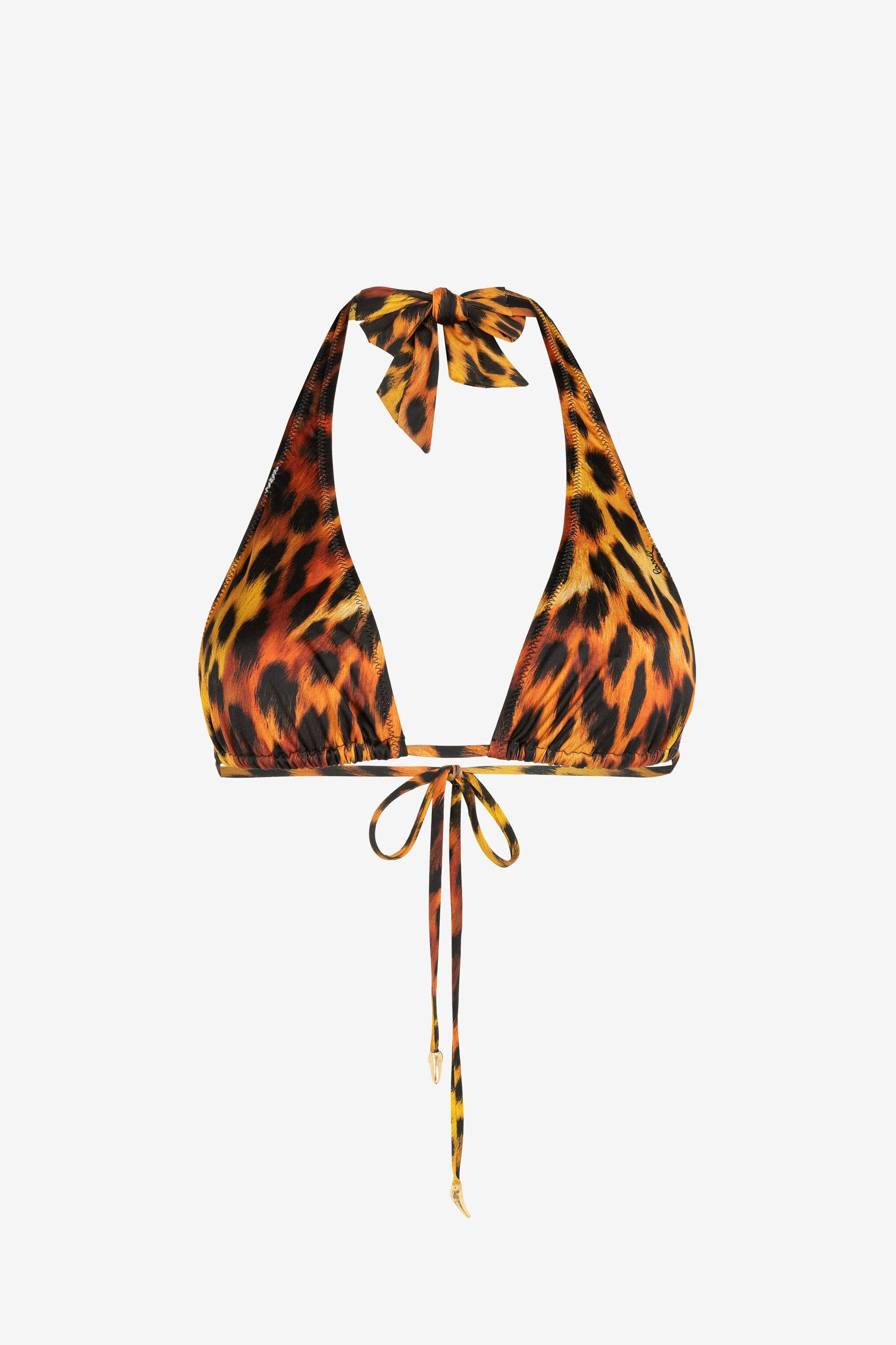 RC Jaguar-Print Halterneck Bikini Top Orange OQW22C-HVD02