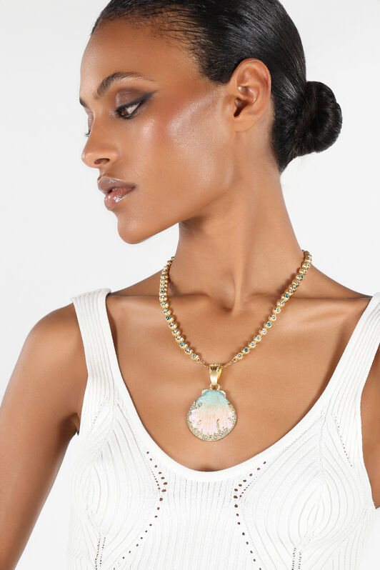 RC Necklace With Shell Pendant And Crystals Gold UWG018-AM072