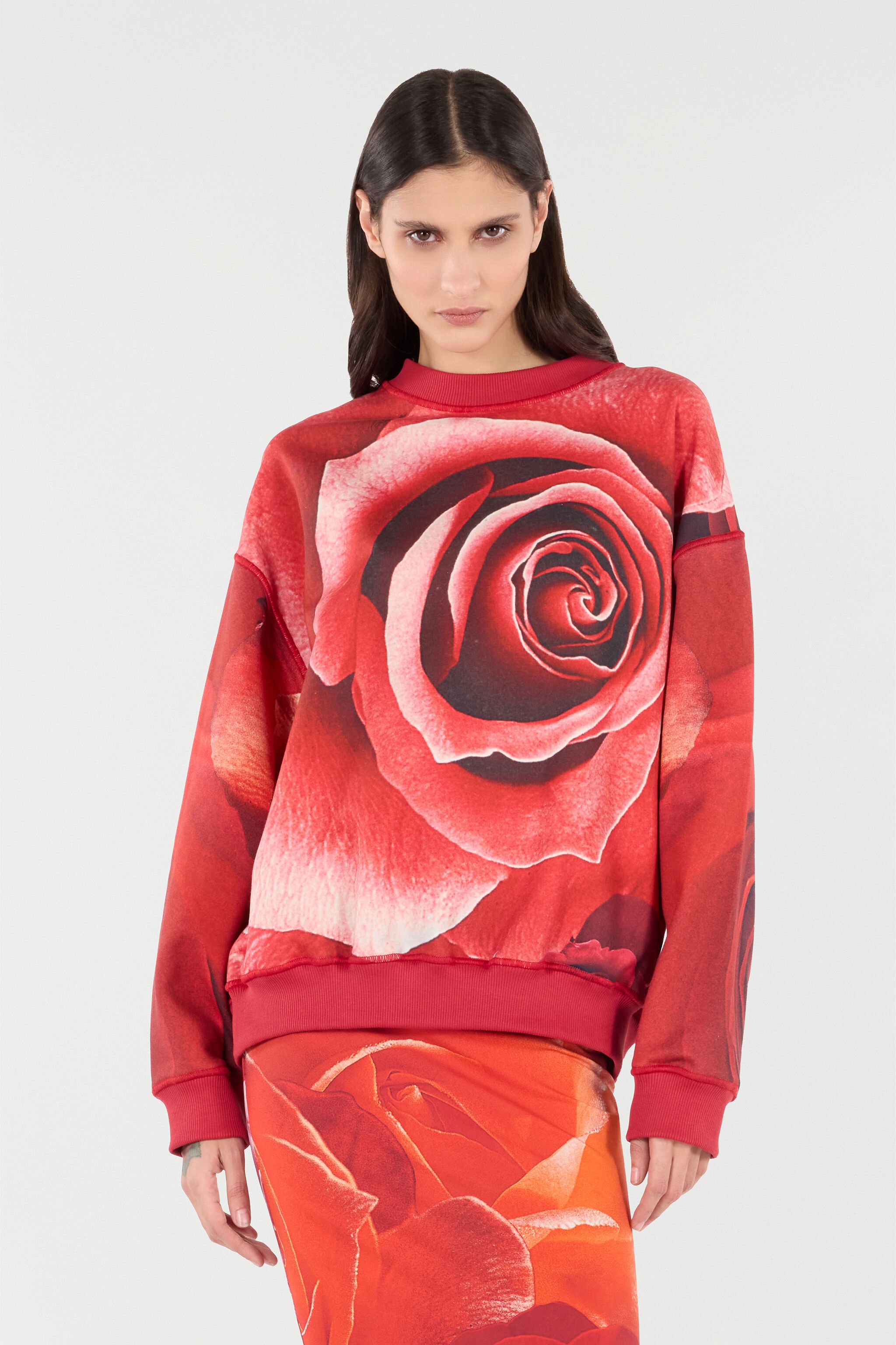 RC Sweatshirt Mit Maxi-Print Rose Rot UKT67B-HUN48