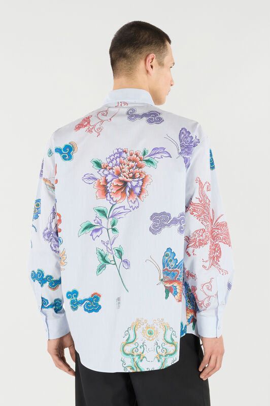 RC Shirt with Dragon, Flowers and Butterflies WHITE LIGHT BLUE VRT722-CH106