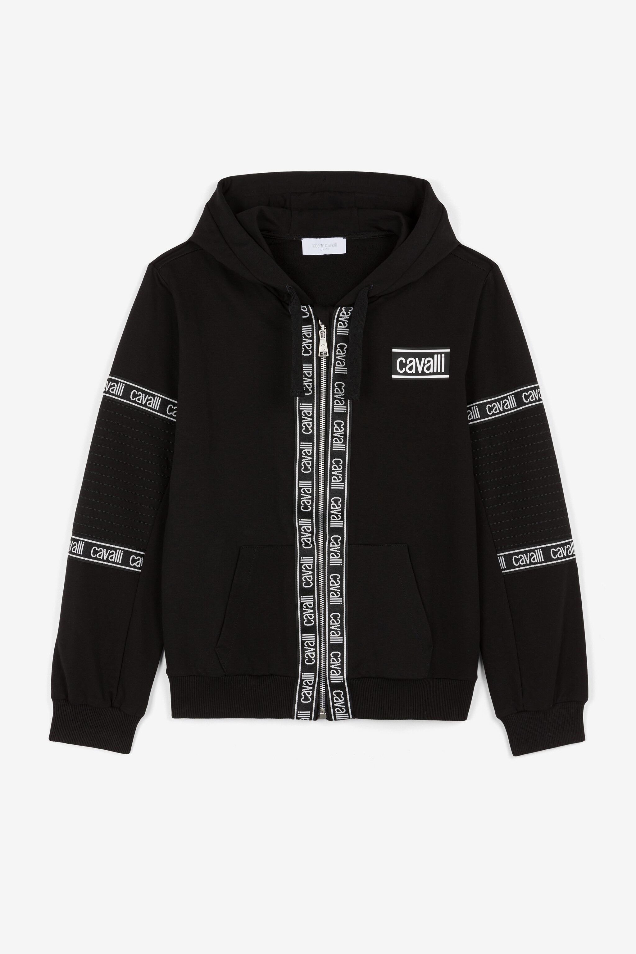 Logo Stripe Zip Hoodie in Black for Men Roberto Cavalli