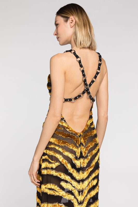 RC Robe longue à motif tigré au fil coupé Or PWT141-FY058