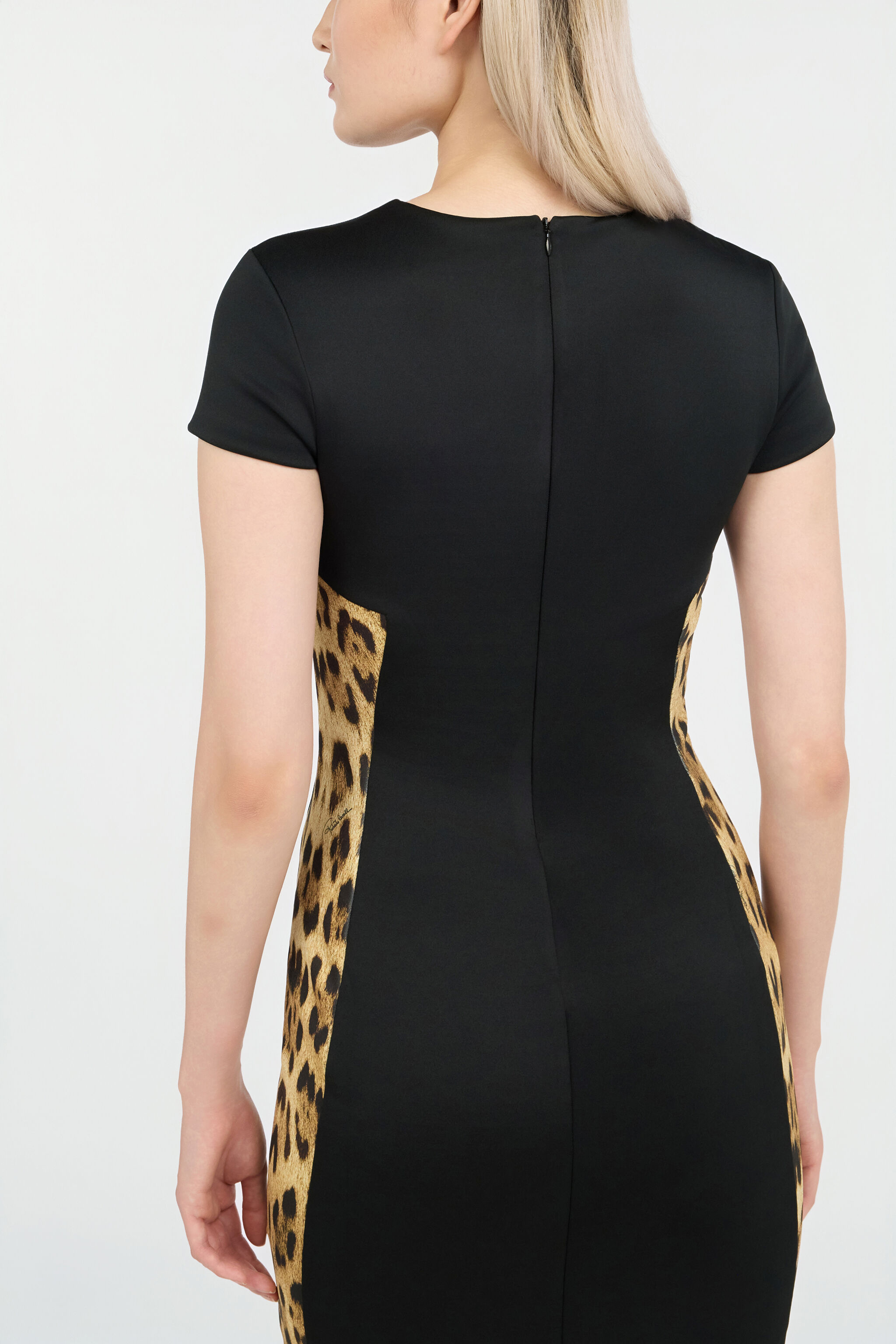 RC Black Midi Dress With Leopard Print Panels BLACK/JAGUAR QOT10B-S5001