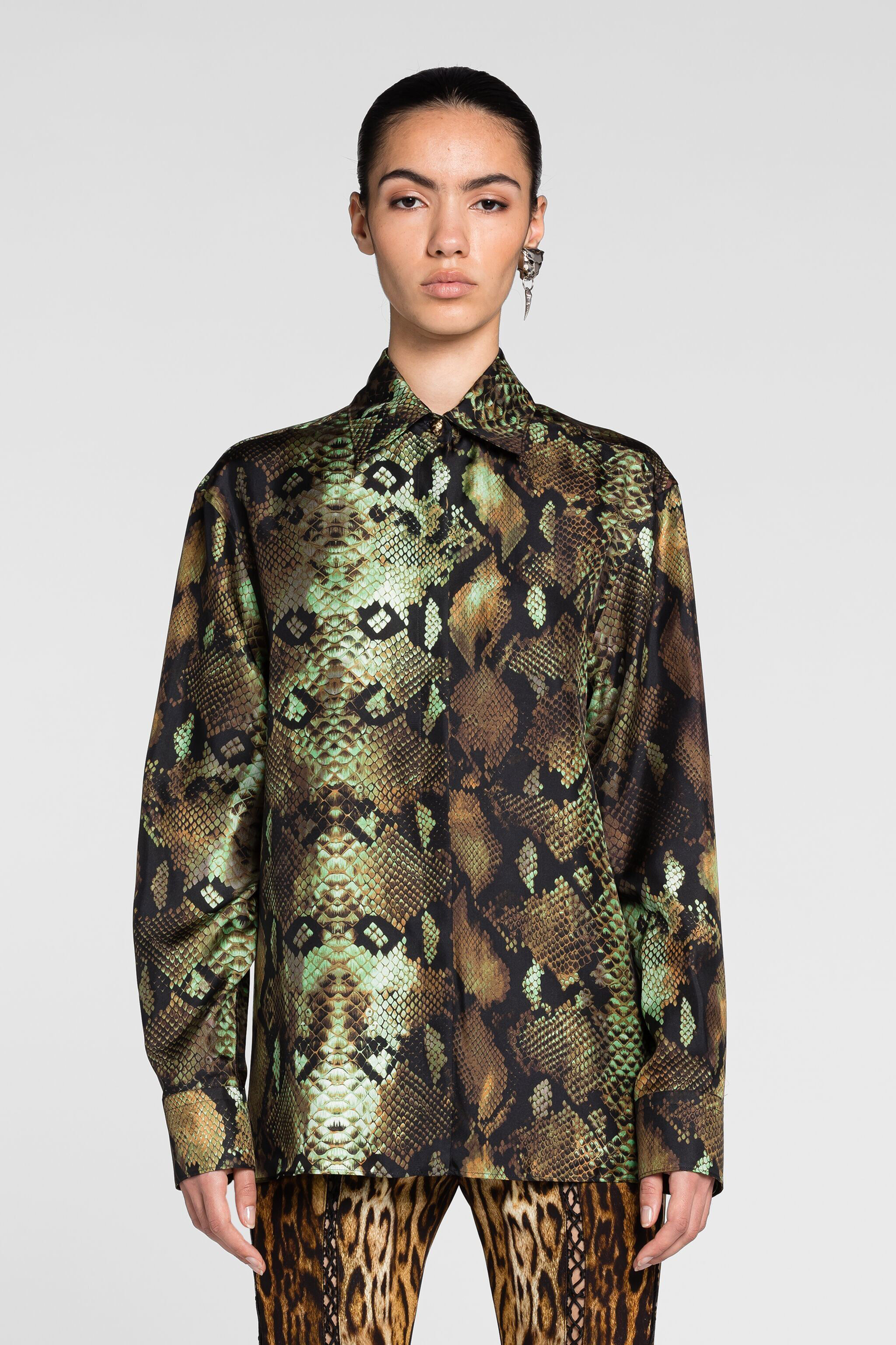 RC Chemise en soie à imprimé python NATURALE/MILITARE PKT704-4QE38