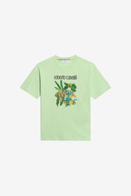 JU Hellgrünes T-Shirt mit Tropischem Druck GREEN LETTUCE WJT62D-JD001