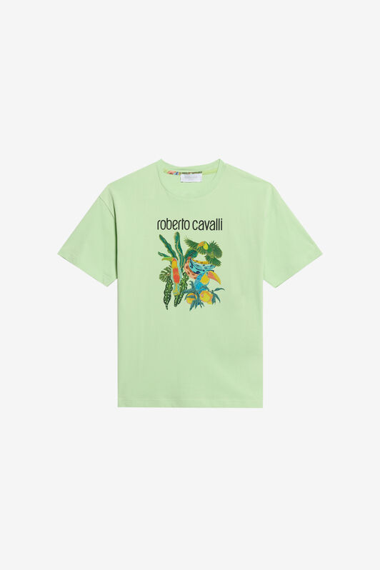 JU Hellgrünes T-Shirt mit Tropischem Druck GREEN LETTUCE WJT62D-JD001