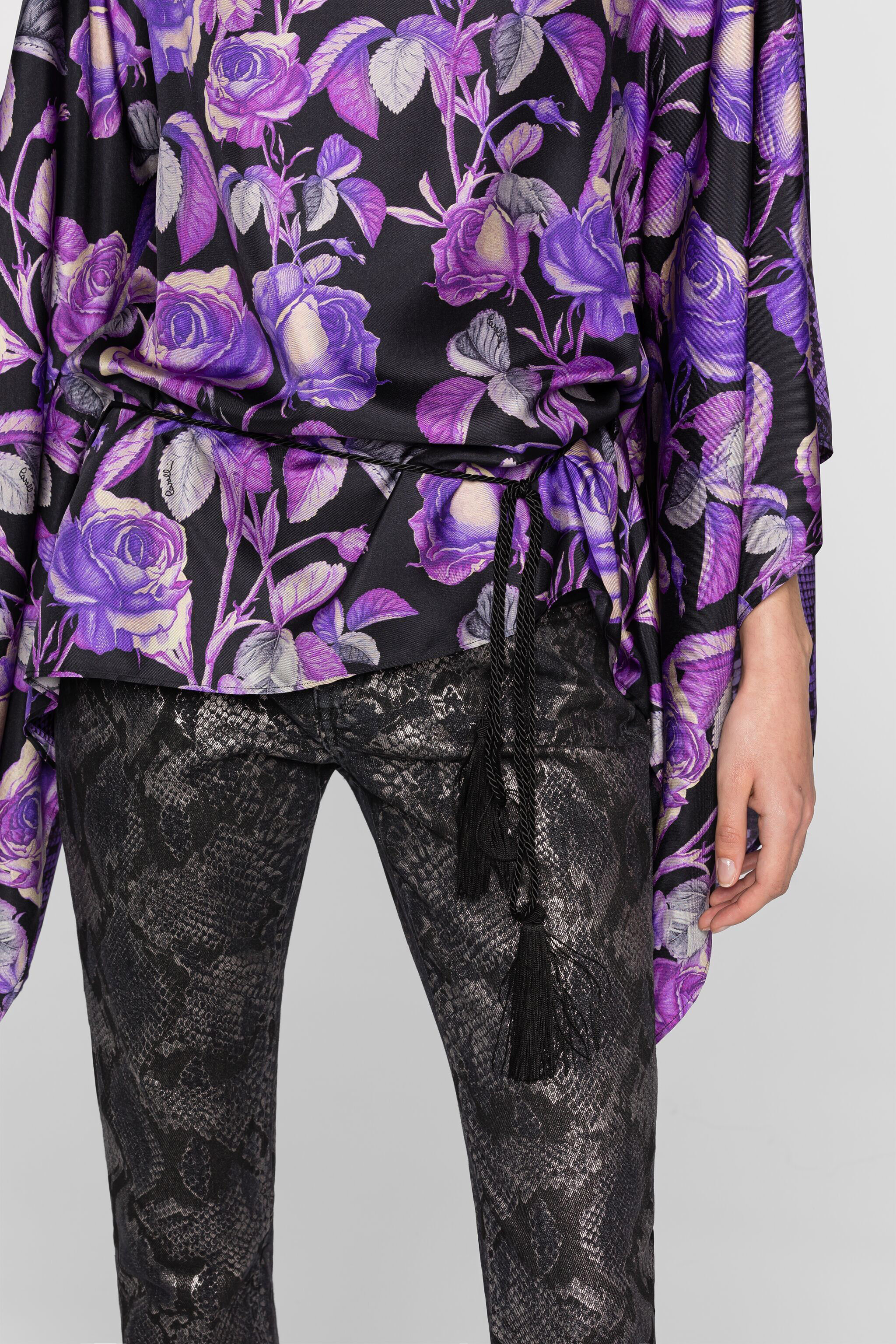 RC Top kaftano in seta con stampa Rose Viola PQT725-4QF03