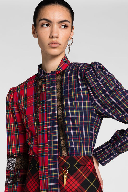 RC Tartan-Print Tie-Neck Top RC Tartan-Print Tie-Neck Top RED PKT706-CH046