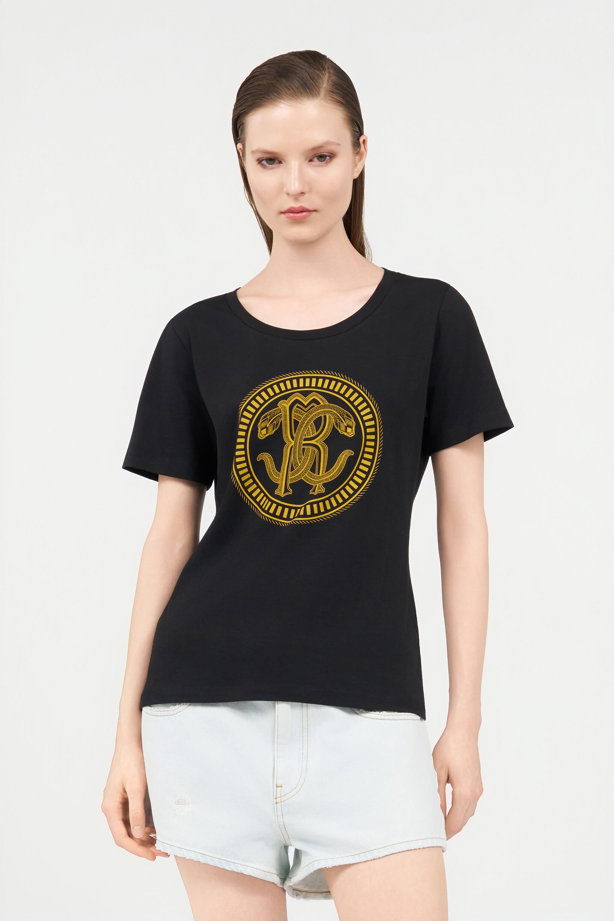 RC T-shirt in Cotone Nera con Logo BLACK QOT60C-JV060