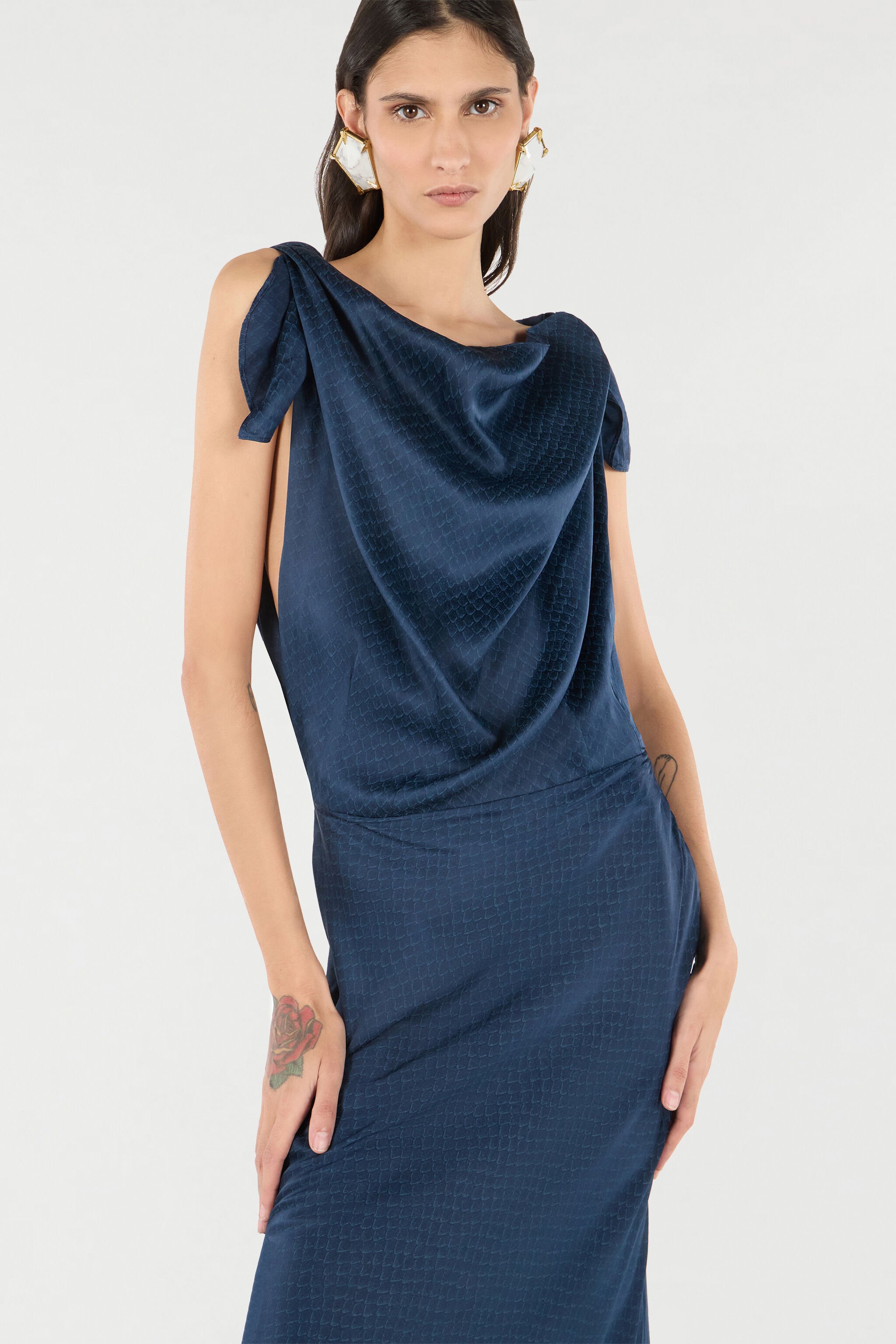 RC Robe Longue À Imprimé Serpent Bleu foncé UKT112-SZN57