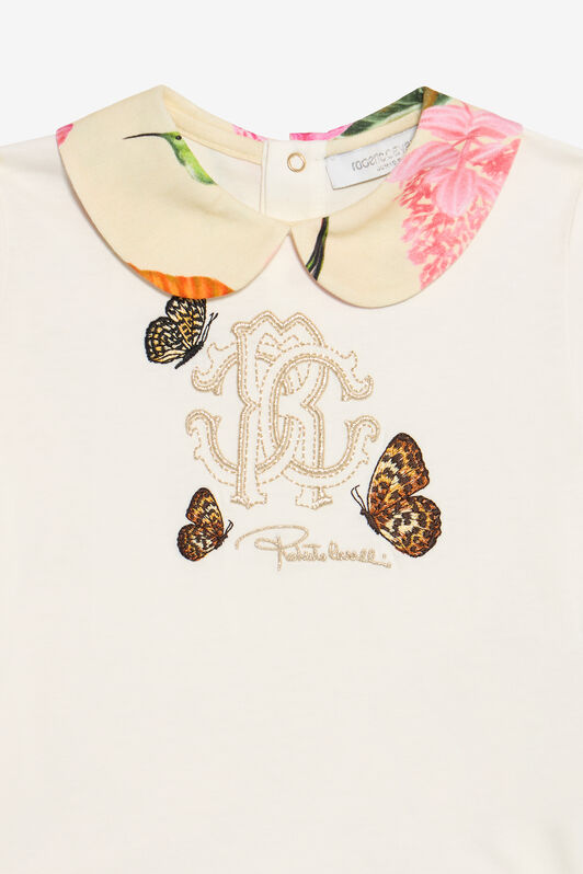 JU T-Shirt Bianco Latte Con Monogram RC E Farfalle MILKY WHITE VJT601-JD001