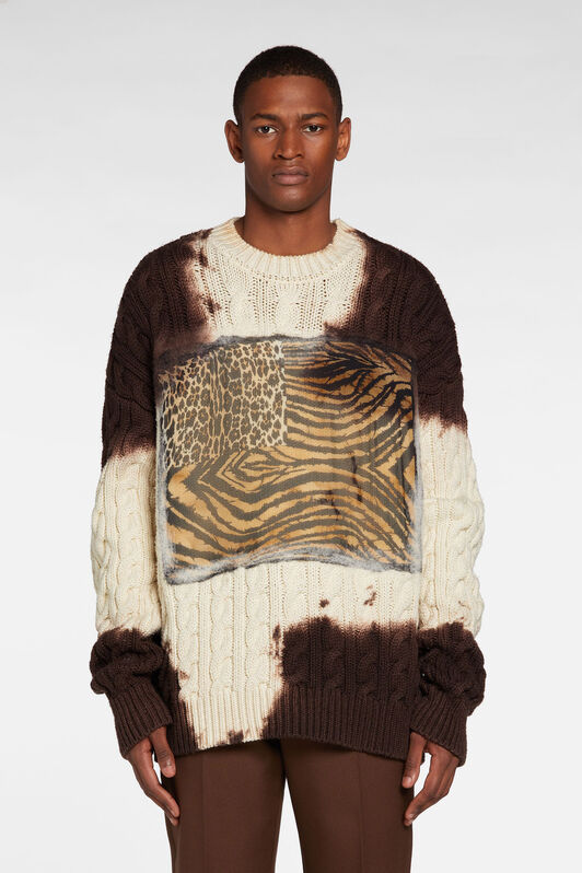 RC Maglione con motivo Animalier Patchwork Marrone scuro NNM604-MR001