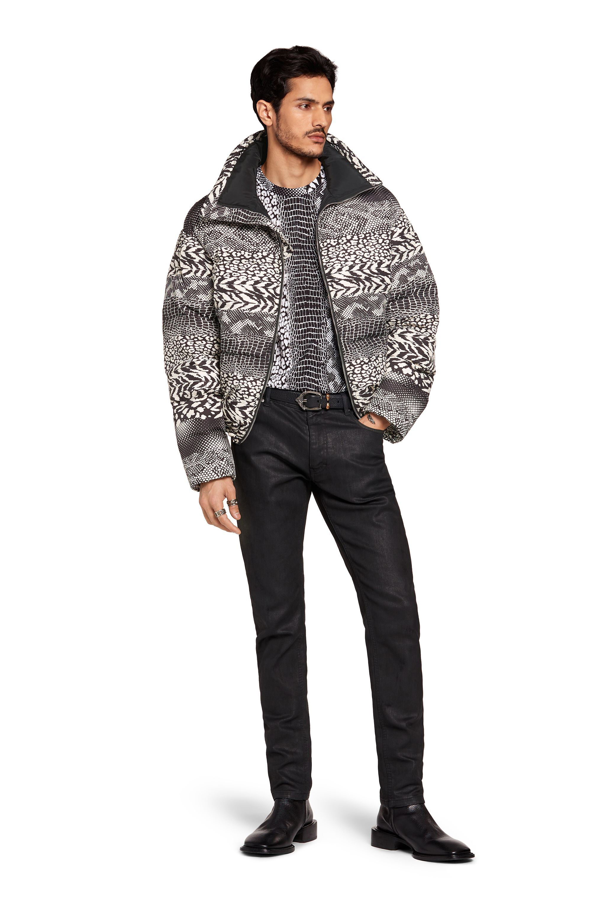 RC Animal print zipped puffer jacket BLACK/IVORY LNT803-9MZ97