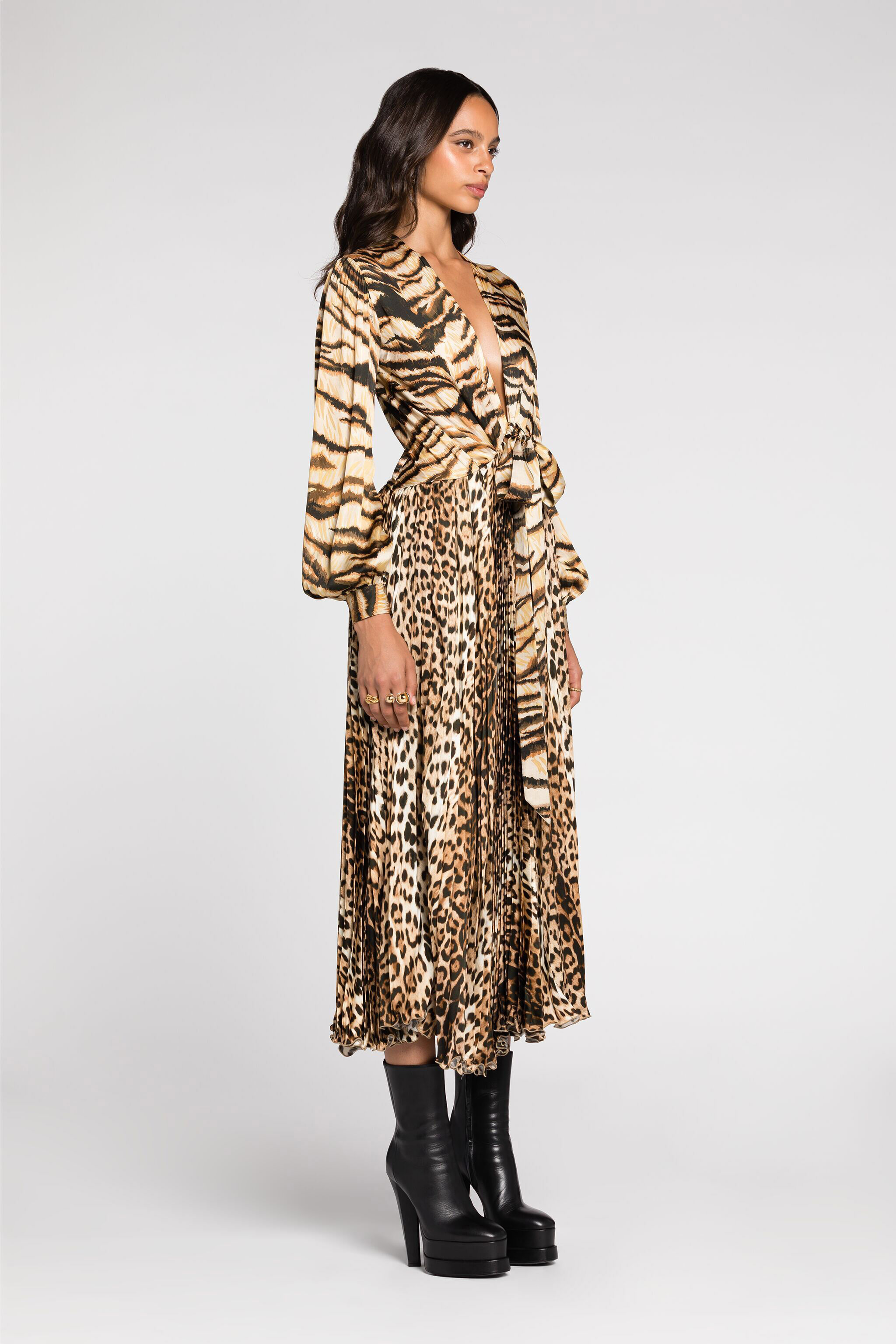 RC Animal-print knot-font midi dress Light Brown RKT130-SZH36