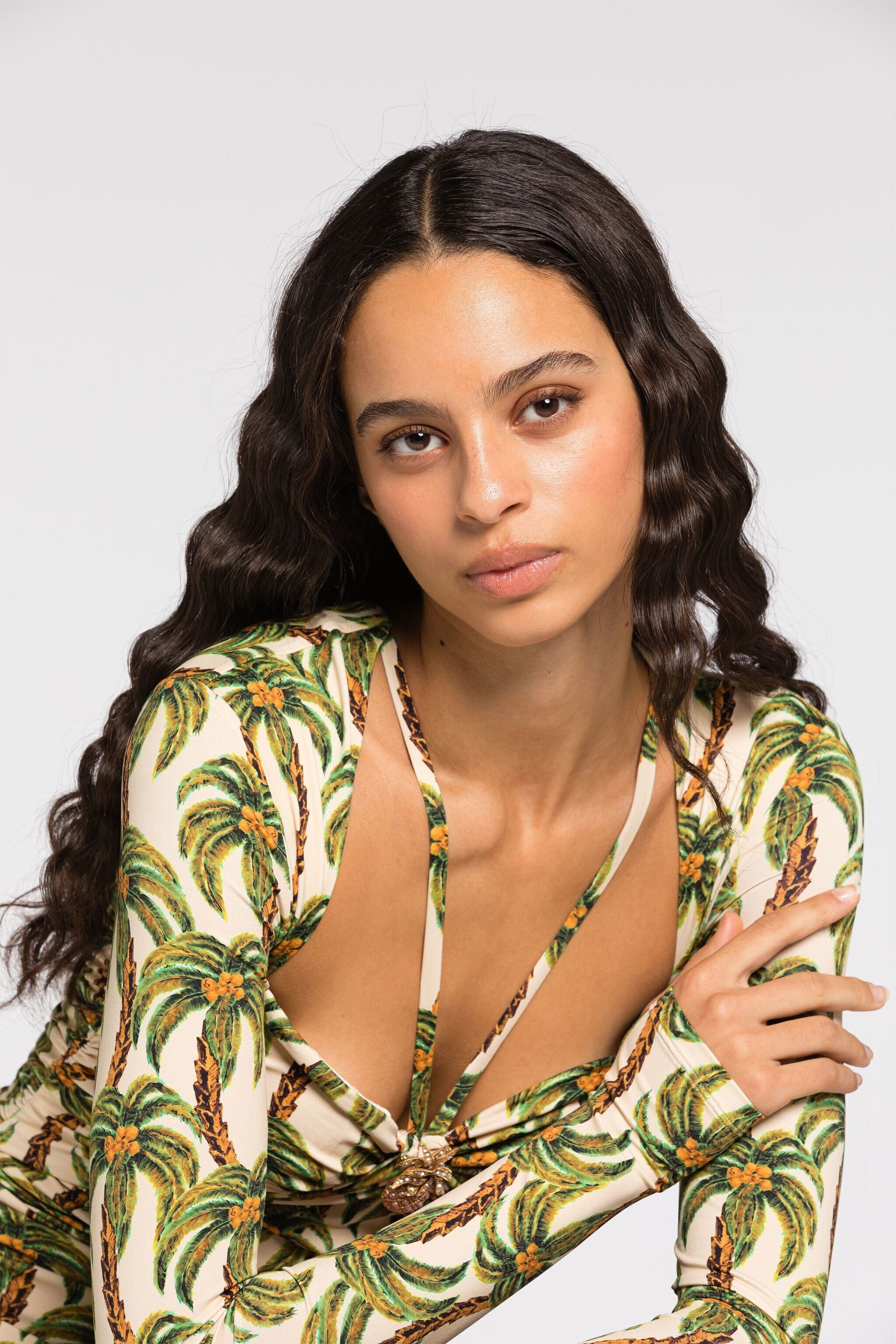 RC Palm tree-print mini dress Light green QWT155-LNG41