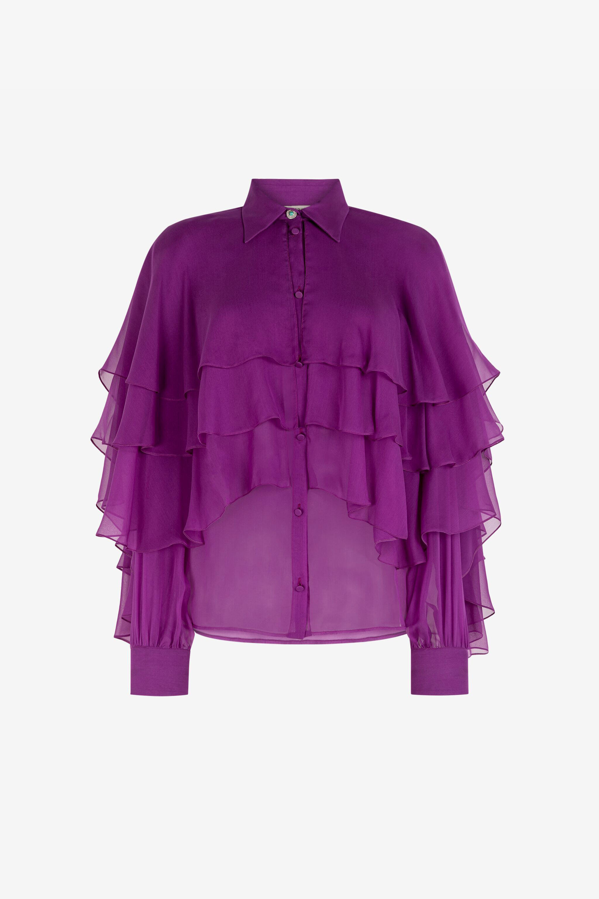 RC Ruffled Silk Blouse Purple RKT702-XV005