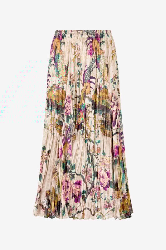 RC Midi Skirt with Floral and Pheasant Print RC Midi Skirt with Floral and Pheasant Print Ivory/Pink VKT306-TYP76