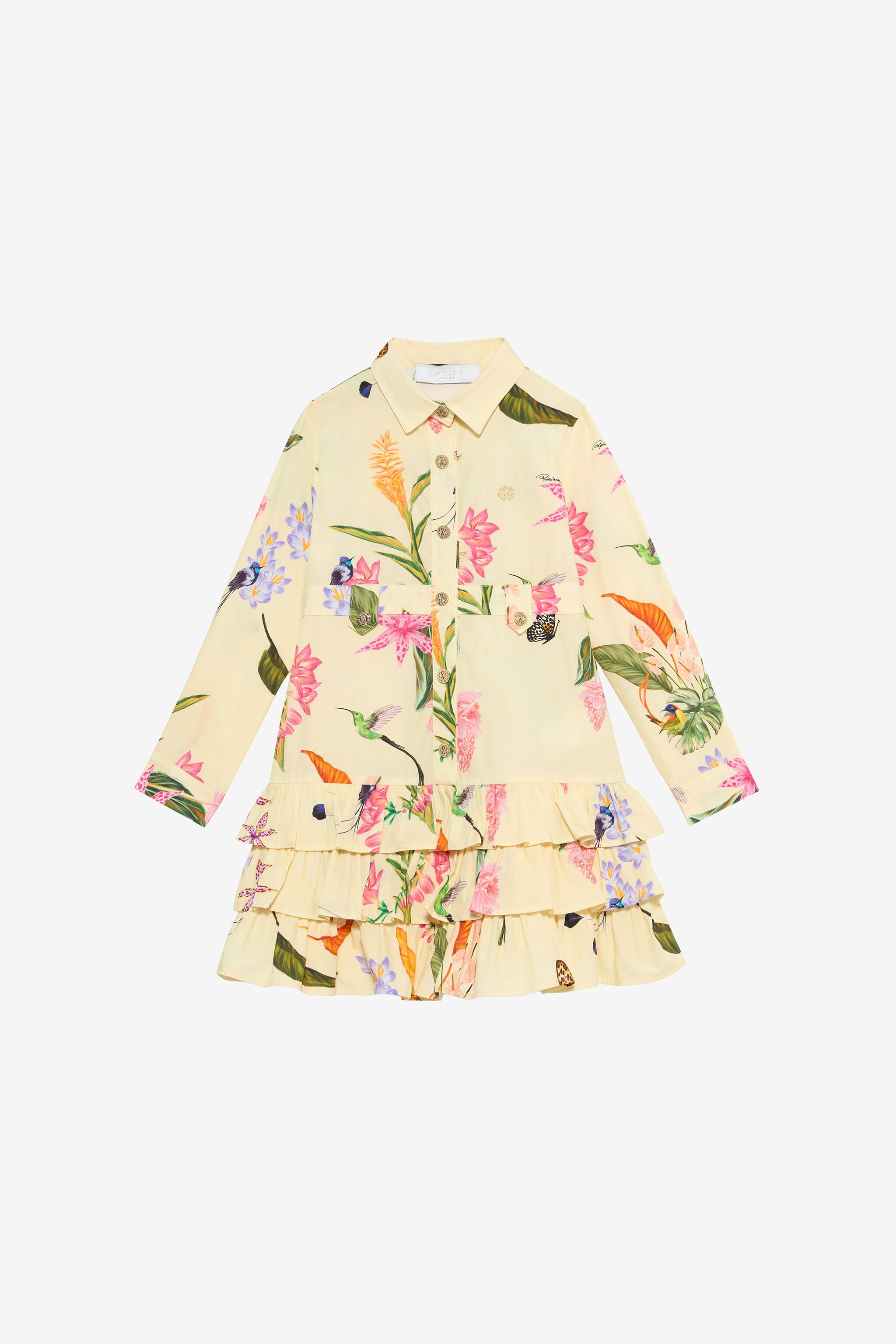 JU Yellow Dress with Tropical Print and Ruffles YELLOW VJT10J-7MP32