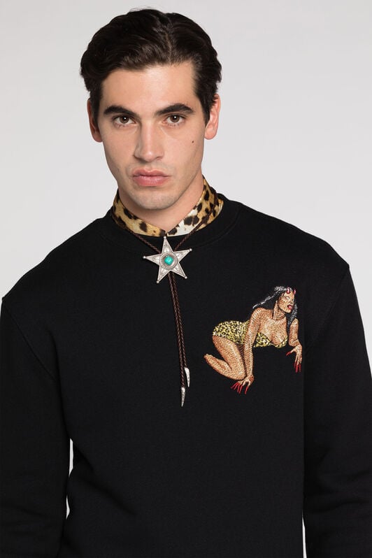 RC Embroidered Cotton Sweatshirt Black RRT68G-CF050