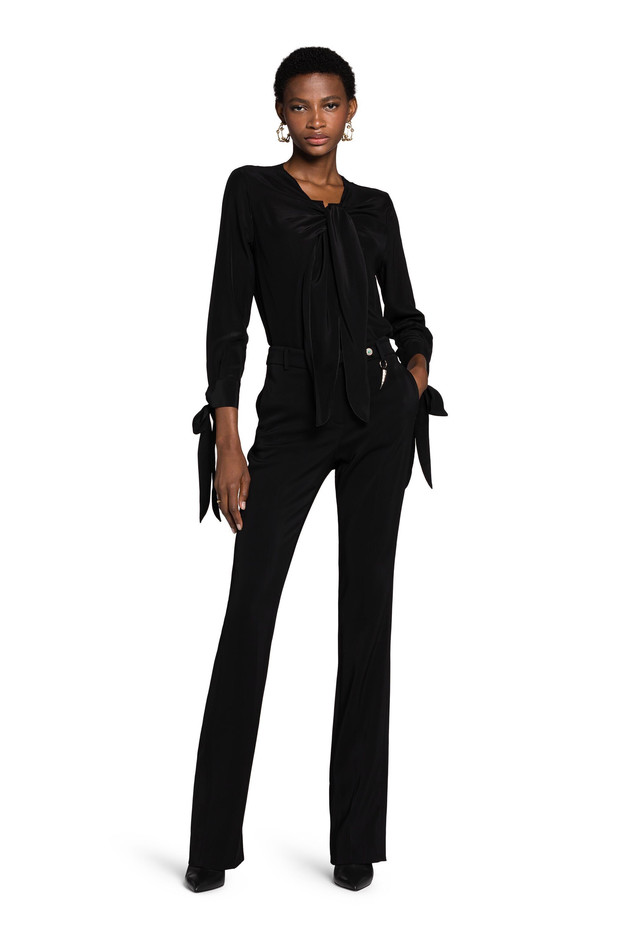 RC Tie-Front Silk Top Negro KOT70B-SE016