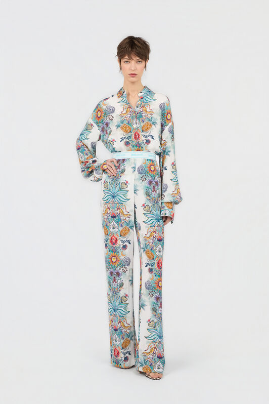 JC Tropical Garden Print Trousers TURCHESE CHIRO WFT158-WF505