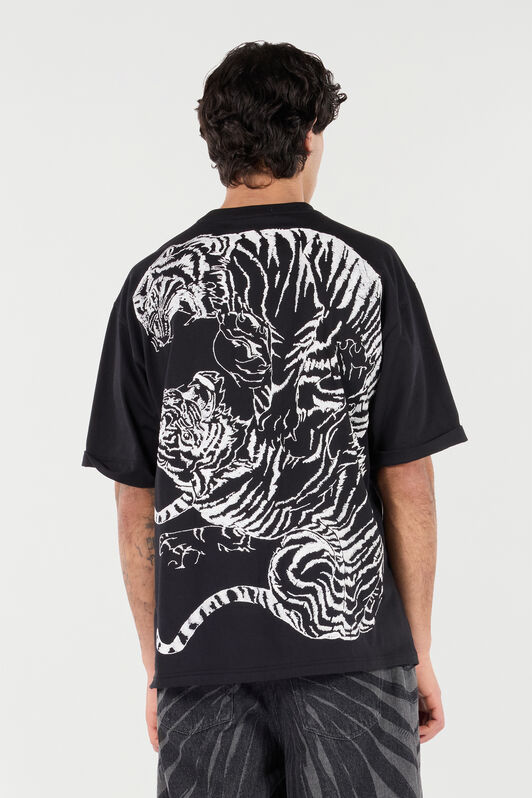 RC Cotton T-Shirt with Tigers and Logo Noir VRT62E-JD060