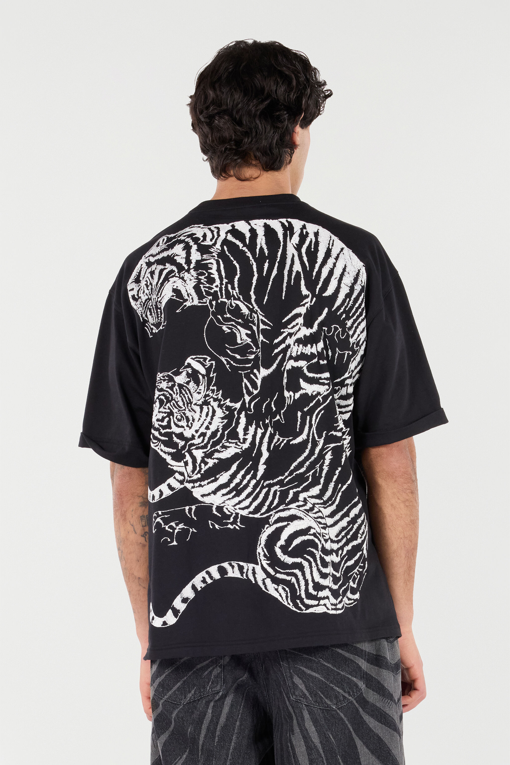 RC Cotton T-Shirt with Tigers and Logo Noir VRT62E-JD060