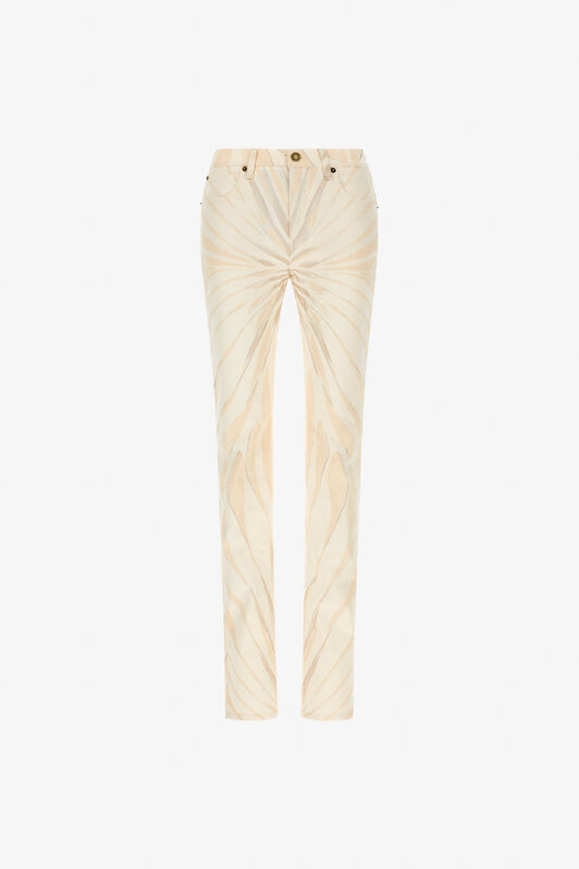 RC Ray Of Gold Print Skinny Cotton Trousers Ivory TKJ232-DAM33