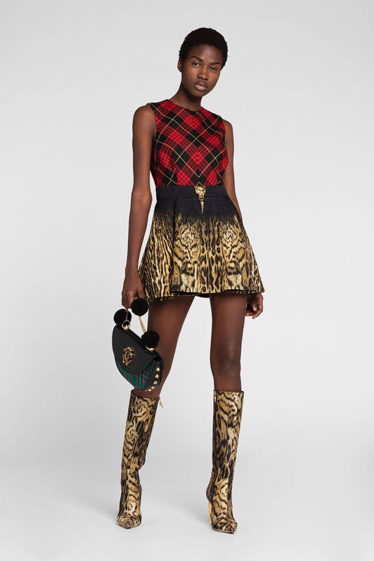 RC Tartan And Ocelot-Print Mini Dress RC Tartan And Ocelot-Print Mini Dress Light brown/Red PKT113-FY048