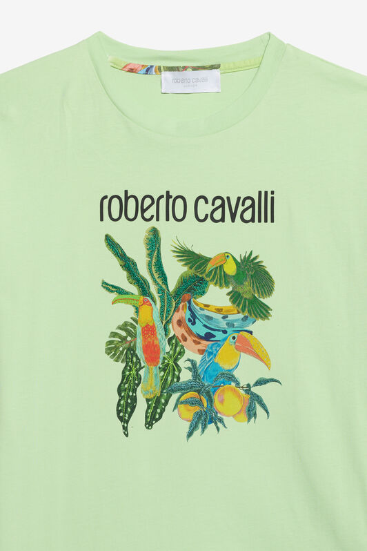 JU Hellgrünes T-Shirt mit Tropischem Druck GREEN LETTUCE WJT62D-JD001