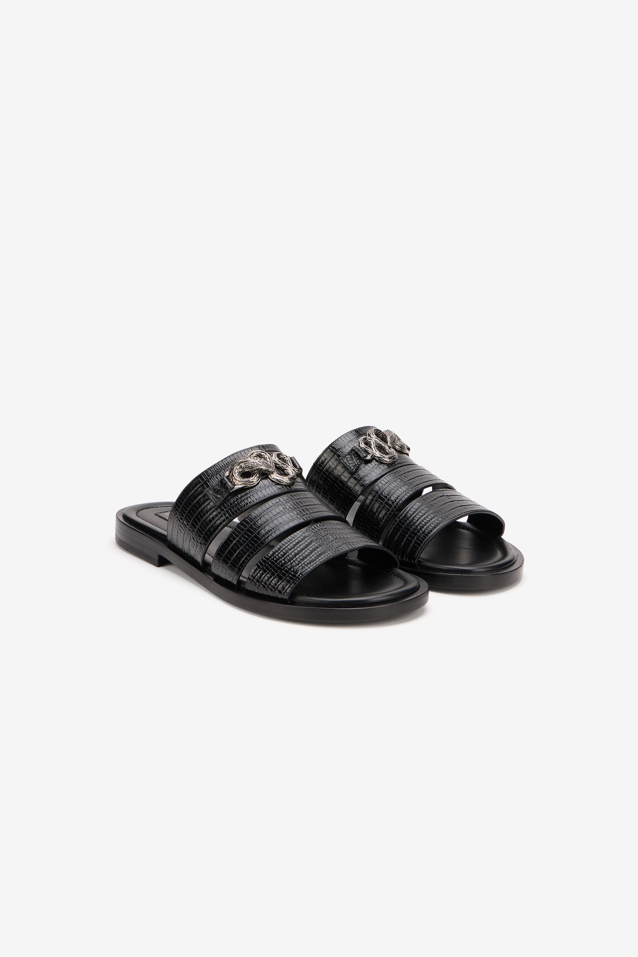 Black Leather Sandals in BLACK for Men | Roberto Cavalli®
