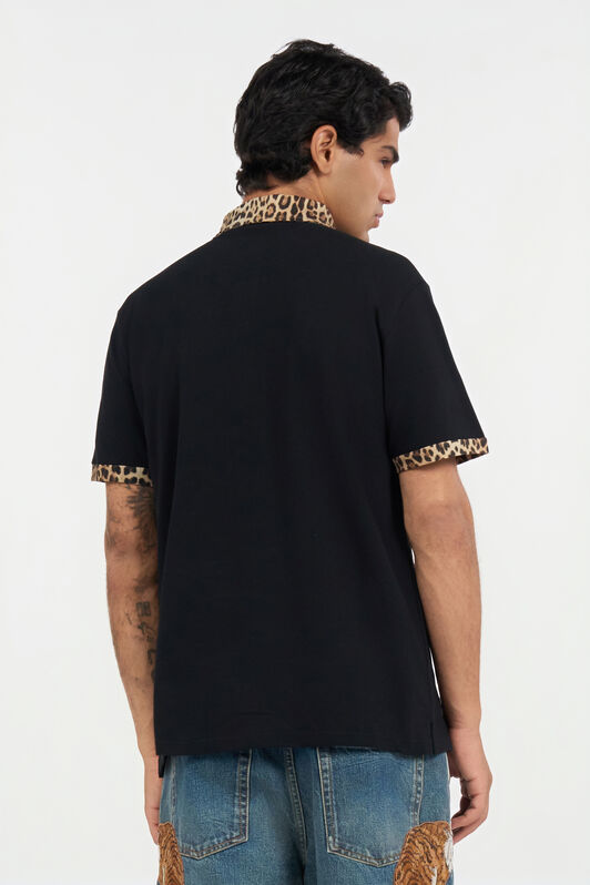RC Black Polo Shirt With Jaguar Print Detail BLACK/JAGUAR QOT64E-KB001