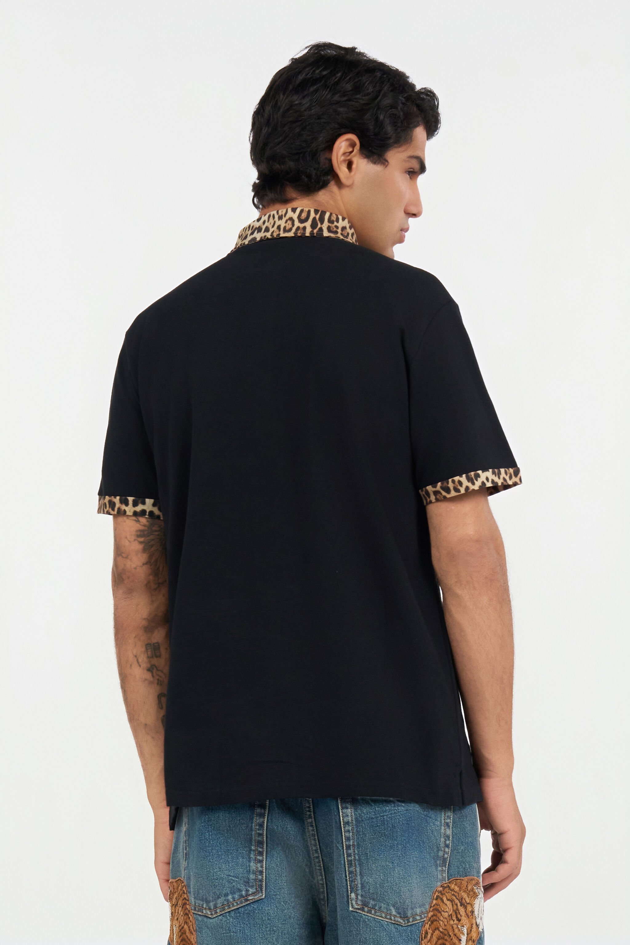 RC Black Polo Shirt With Jaguar Print Detail BLACK/JAGUAR QOT64E-KB001